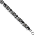 Sterling Silver Rhodium-plated Marcasite and Onyx 7.25 inch Bracelet, 7.25 x 7 mm