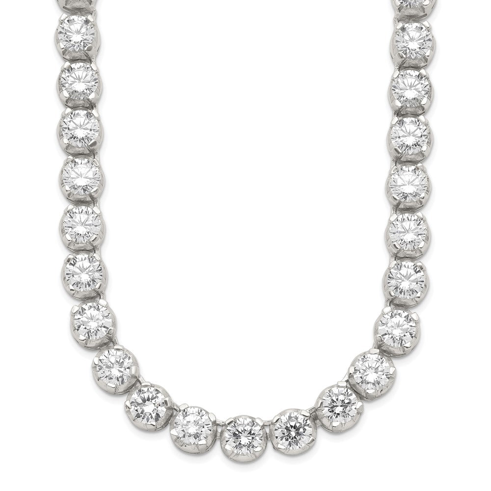 Sterling Silver 17in Rhodium-plated Fancy Mulitple CZ Necklace, 17 x 6 mm