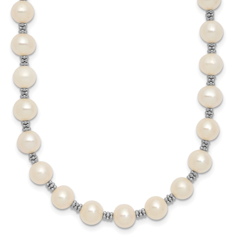 Sterling Silver Rhodium-plated 6-7mm White Round Freshwater Cultured Pearl 16 inch with 2 inch Extension Necklace, 18 mm