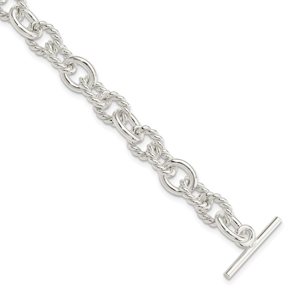 Sterling Silver 7.75inch Polished Fancy Link Toggle Bracelet, 7.75 x 10 mm