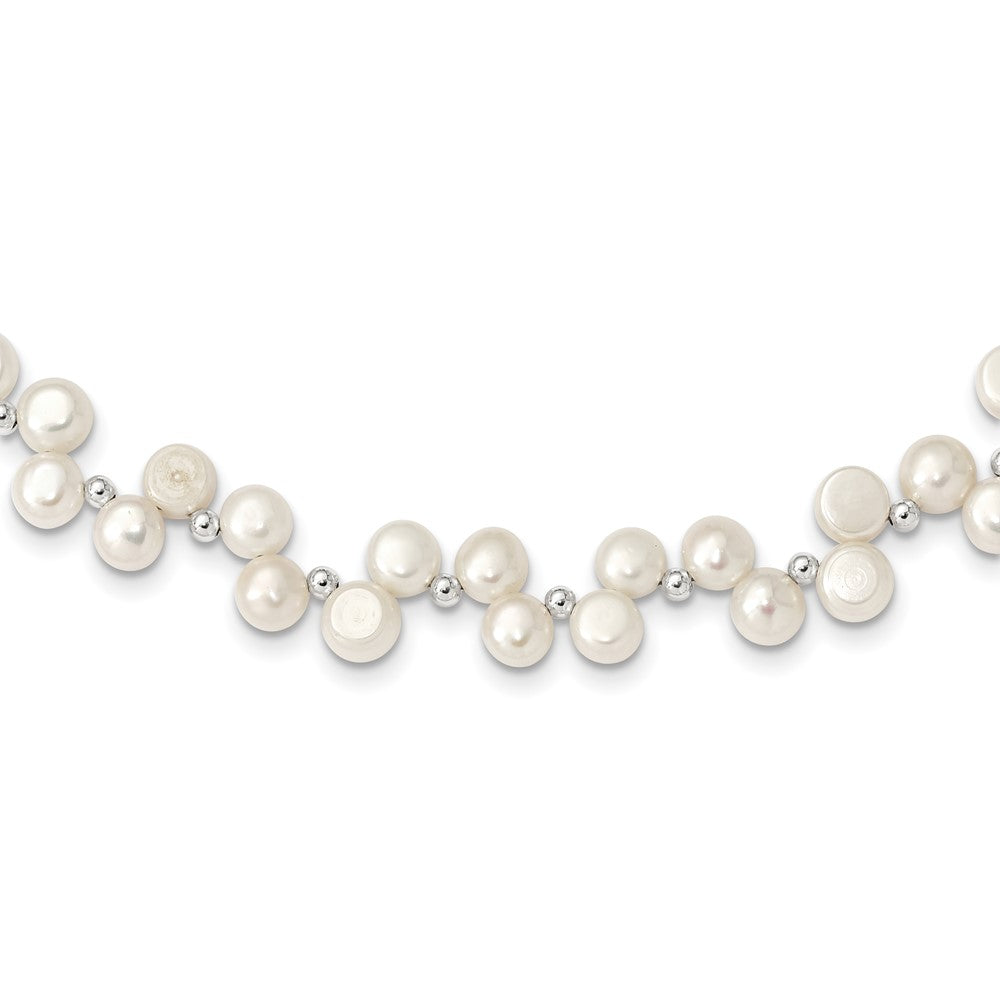 Sterling Silver FW Cultured Button Pearl 16in Necklace, 18 x 8 mm