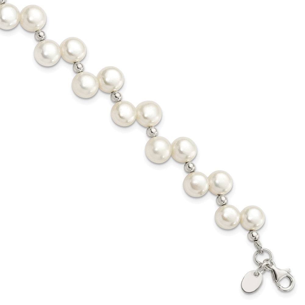 Sterling Silver FW Cultured Button Pearl 7.5in Bracelet, 7.5 x 16 mm