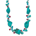 Sterling Silver Dyed Howlite/Turquoise/Red Coral Necklace, 18 x 13 mm