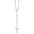 Sterling Silver Polished Beaded Rosary 30 inch Necklace, 30 mm