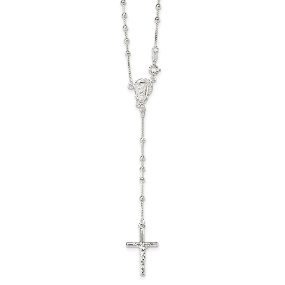 Sterling Silver Polished Bead Rosary 18 inch Necklace, 18 mm, 10.25 g