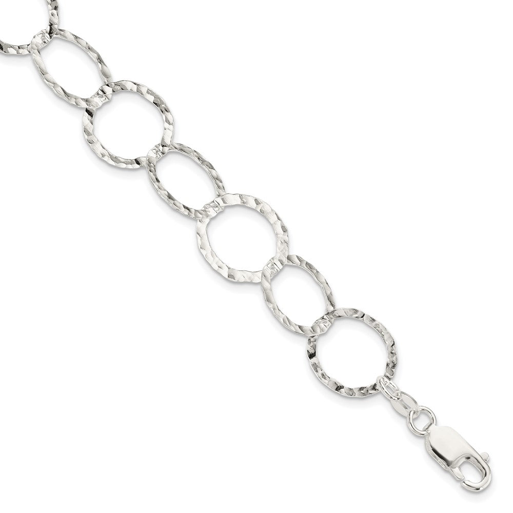 Sterling Silver Fancy Hammered Bracelet, 7.5 x 15 mm