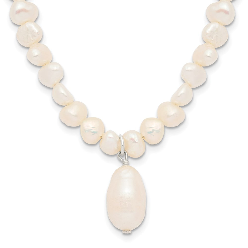 Sterling Silver FW Cultured Pearl Drop 18in Necklace, 20 x 21.7 mm