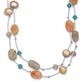 Labradorite/Red Moonstone/FW Cultured Pearl/Crystal Necklace, 16 x 9 mm