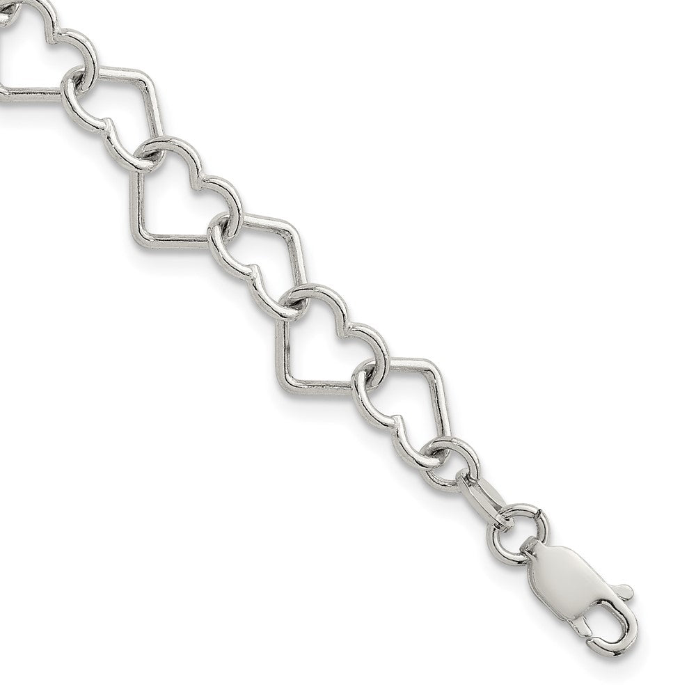 Sterling Silver 7.5inch Polished Fancy Heart Link Bracelet, 7.5 x 5.5 mm