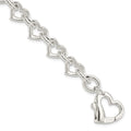Sterling Silver 7.5inch Polished Fancy Heart Link Bracelet, 7.5 x 11 mm
