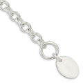 Sterling Silver Engraveable Oval Disc on Fancy Link Bracelet, 7.5 x 17 mm