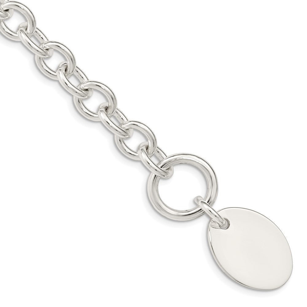 Sterling Silver Engraveable Oval Disc on Fancy Link Bracelet, 7.5 x 17 mm