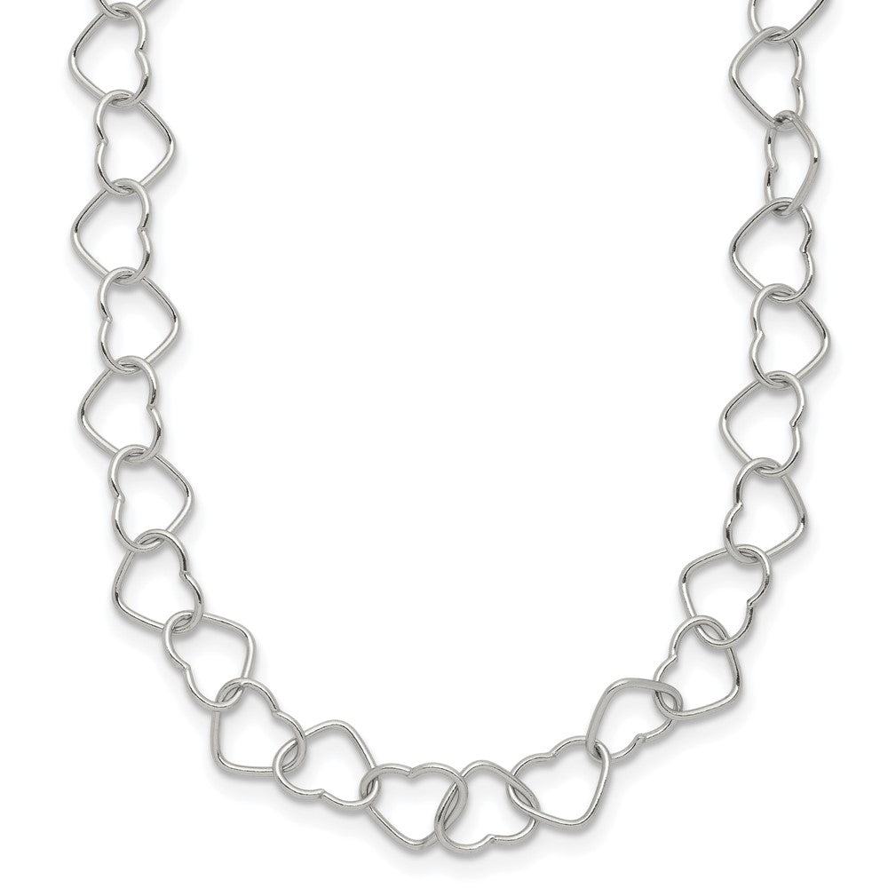 Sterling Silver 18inch Polished Fancy Heart Link Necklace, 18 x 6 mm