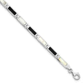 Sterling Silver Rhodium-plated 7in Onyx/Mother Of Pearl Bracelet, 7 x 4 mm