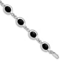 Sterling Silver Rhodium-plated Fancy Polished Onyx Bracelet, 7 x 10 mm