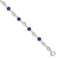 Sterling Silver 7inch Polished Amethyst Beaded Bracelet, 4.5 ct, 7 x 3 mm