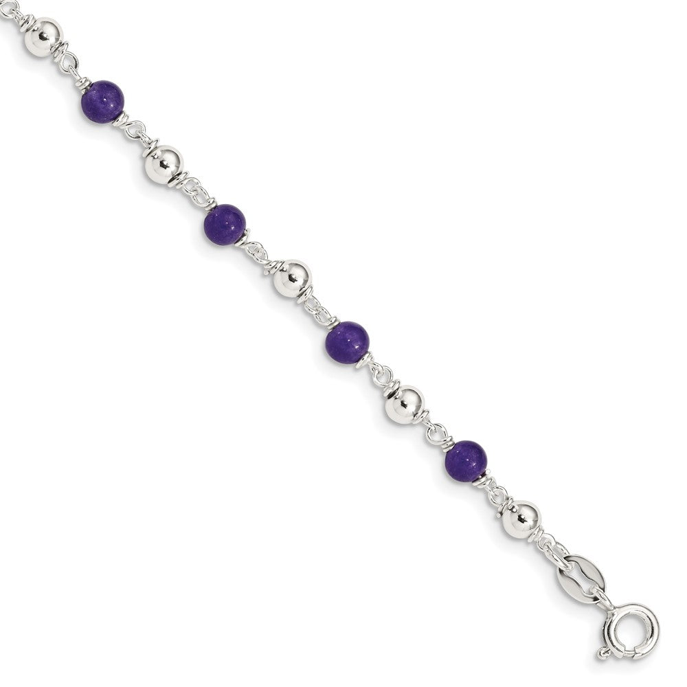 Sterling Silver 7inch Polished Amethyst Beaded Bracelet, 4.5 ct, 7 x 3 mm
