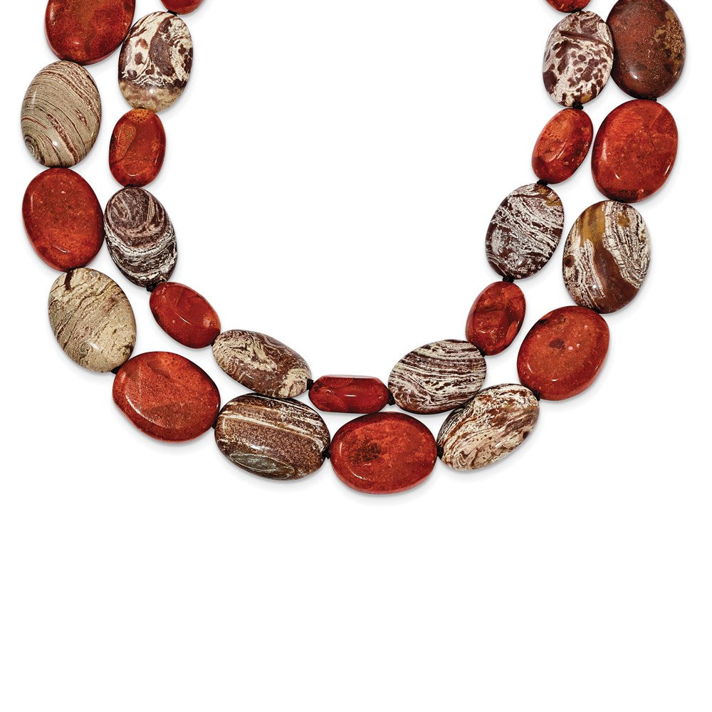 Sterling Silver Carnelian/Reconstituted Coral/Red Zebra Jasper Necklace, 26 x 22 mm