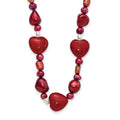 Sterling Silver Red Jade Hearts/FW Cultured Pearl Necklace, 19 x 14 mm