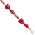 Sterling Silver Red Jade Hearts/FW Cultured Pearl Bracelet, 7.5 x 9 mm