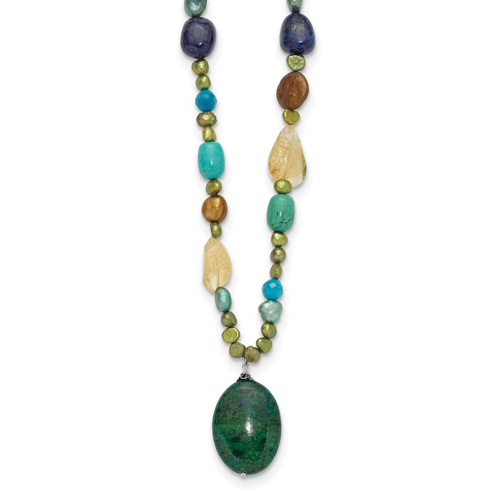 Sterling Silver Citrine/Lapis/Agate/Howlite/Jade/Chrysocolla/Necklace, 28 x 22 mm