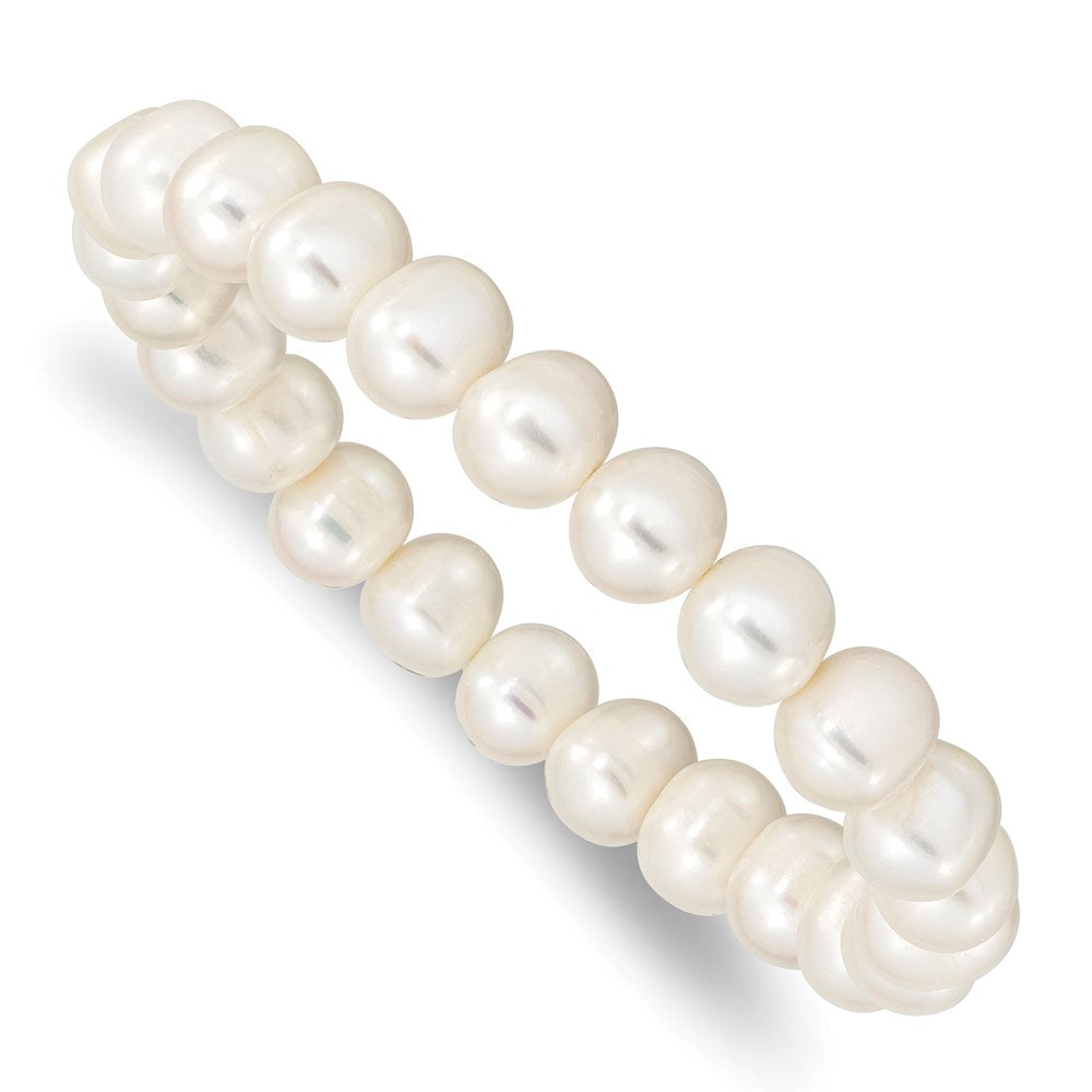 8-9mm White Near-round Freshwater Cultured Pearl Stretch Bracelet, 7.5 mm
