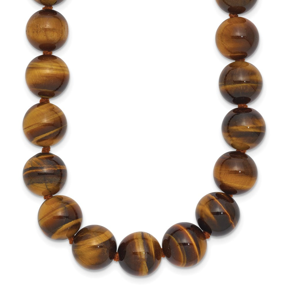 10-10.5mm Smooth Beaded Tiger Eye Necklace w/Sterling S.RH Clasp, 18 x 10 mm