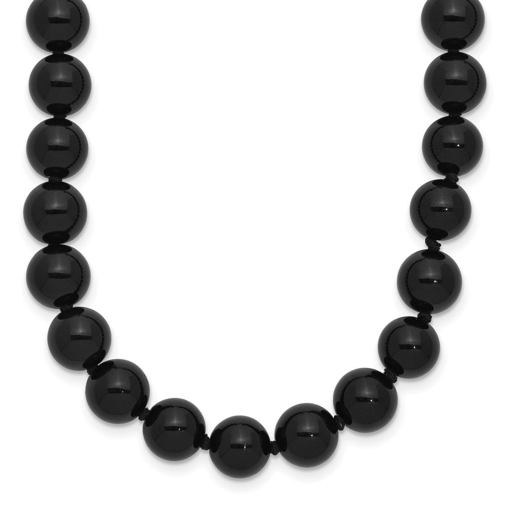 8-8.5mm Smooth Beaded Black Agate Necklace w/Sterling S.RH Clasp, 18 mm
