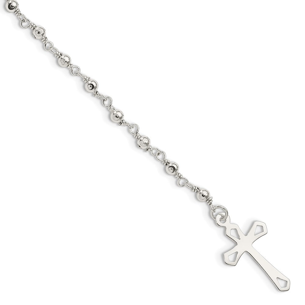 Sterling Silver Polished Bead Rosary 7.5 inch Bracelet, 7.5 mm