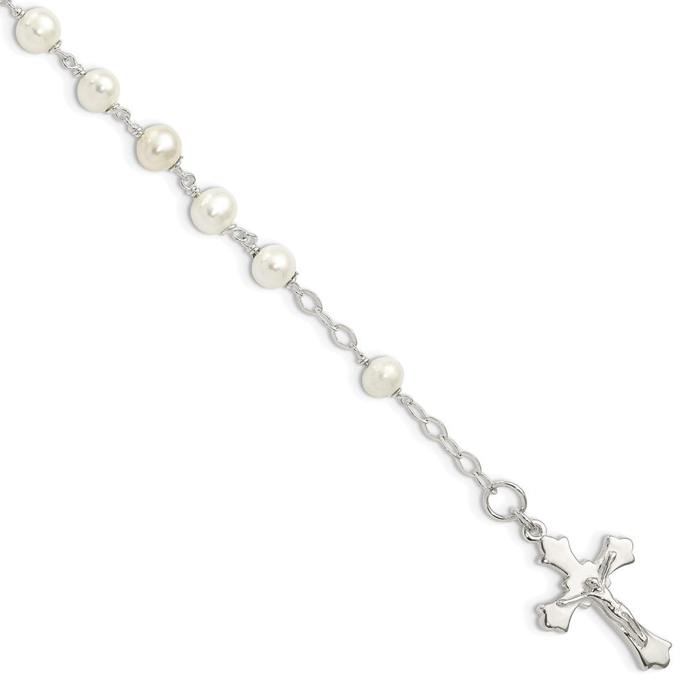 Sterling Silver and FW Cultured Pearl Rosary 7.5 inch Bracelet, 7.5 mm