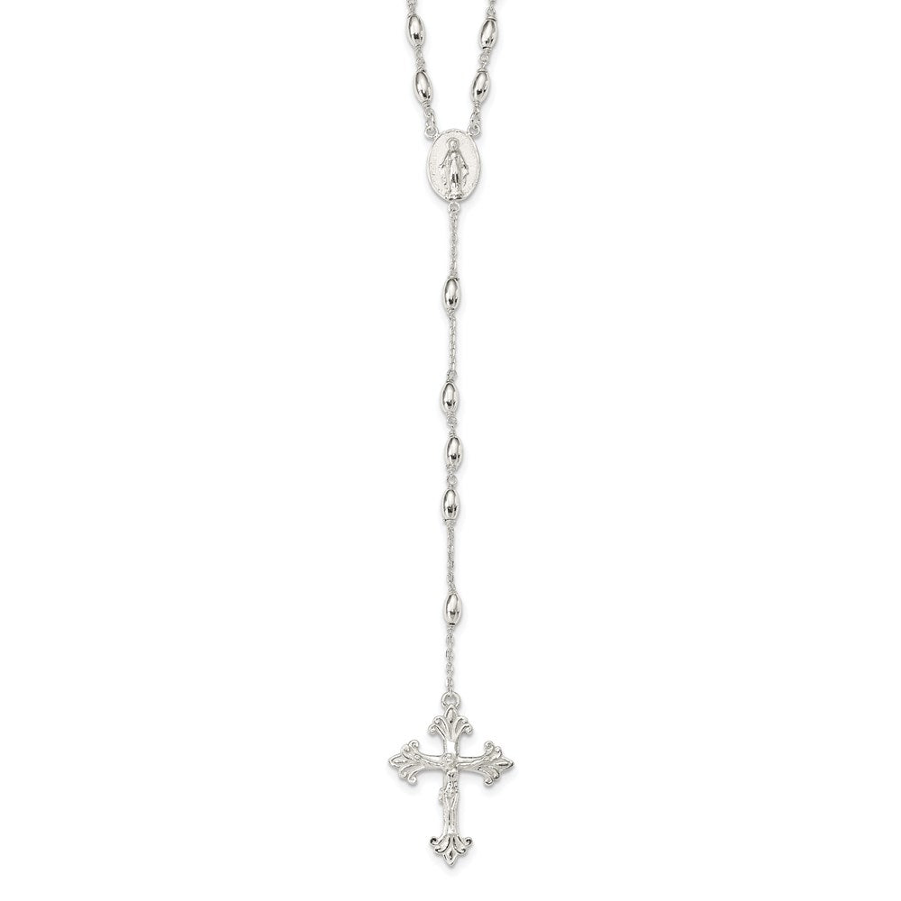 Sterling Silver Polished Bead Rosary 18 inch Necklace, 18 mm, 15.41 g