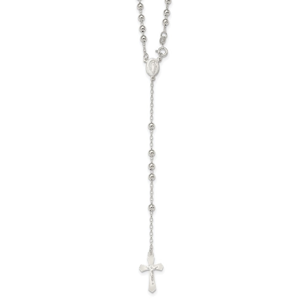 Sterling Silver Polished Bead 18 inch Rosary Necklace, 18 mm