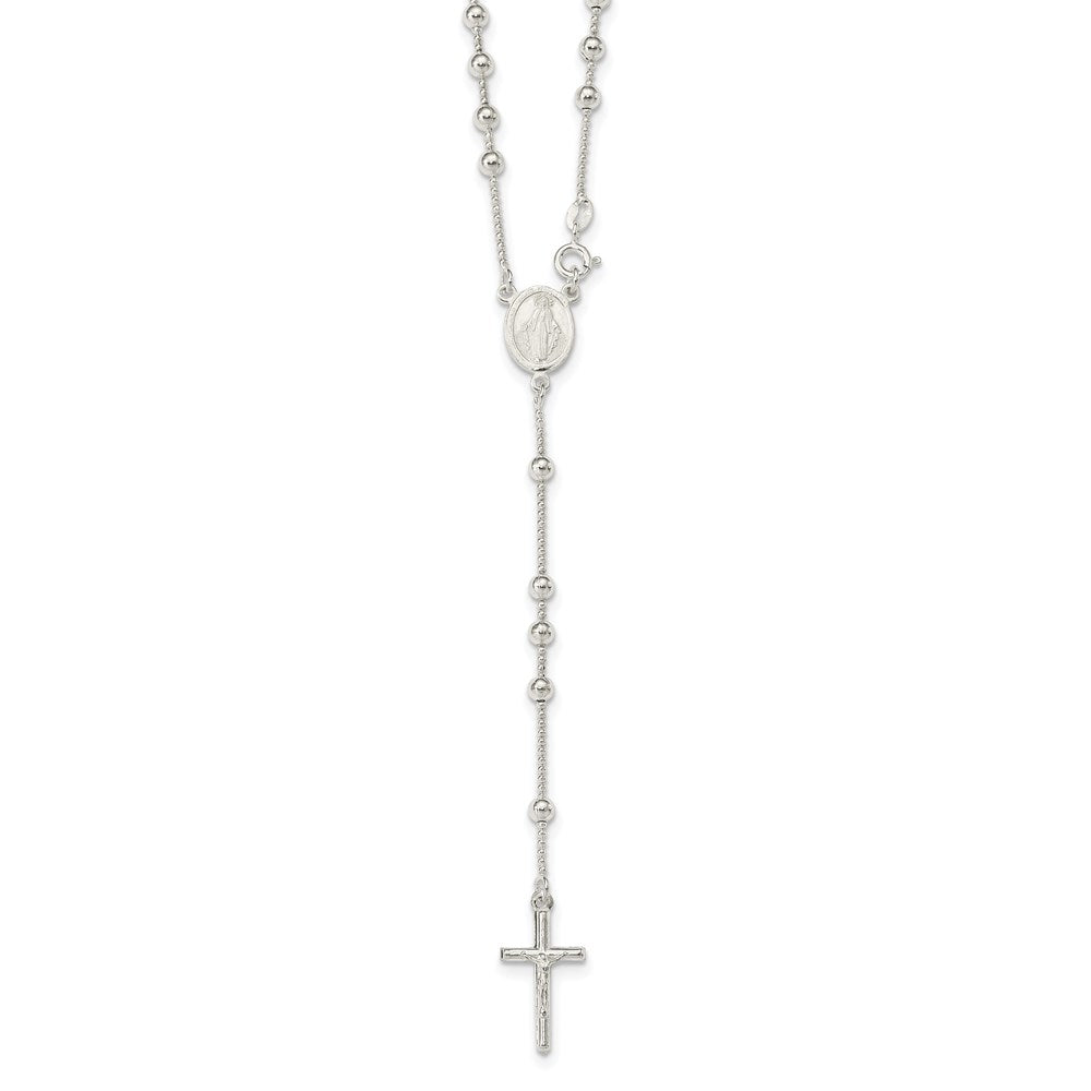 Sterling Silver Polished Bead Rosary 21 inch Necklace, 21 mm