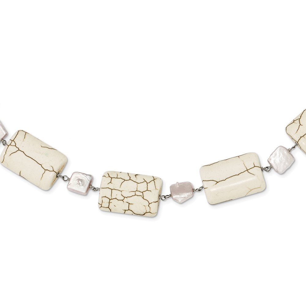 Sterling Silver Reconstructed Magnesite & FW Brown Cultured Pearl Neck, 17 mm