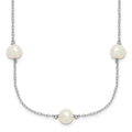 Sterling Silver Rhodium-plated 7-8mm White Near-Round Freshwater Cultured Pearl 7-Station 17 inch with 2 inch Extension Necklace, 19 x 8 mm