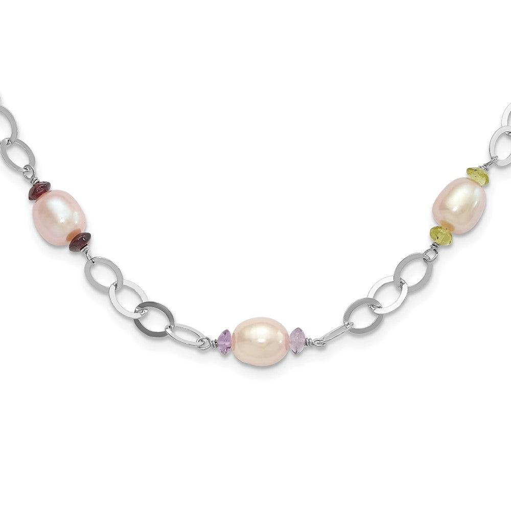 Sterling Silver 8-9mm Purple Freshwater Cultured Pearl & Multicolor Stone w/2in ext. Necklace, 19 mm