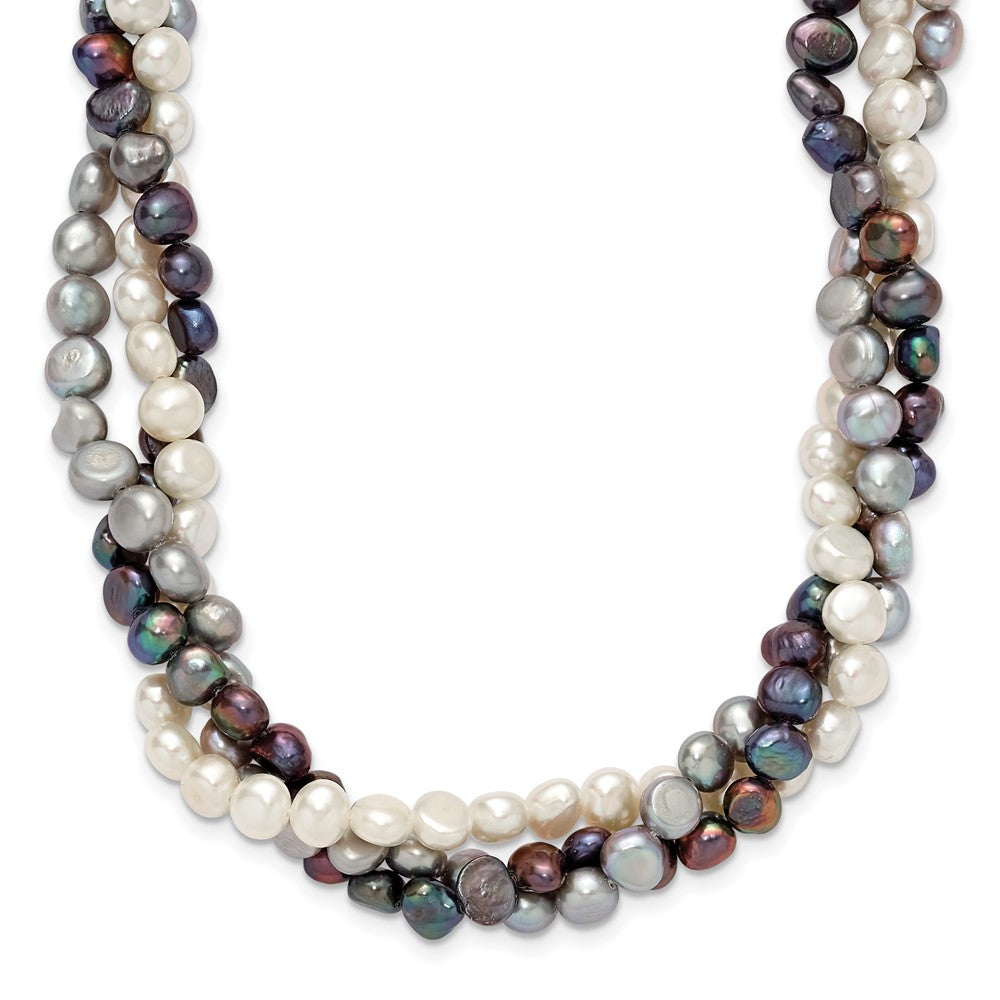 Sterling Silver Rhodium 5-6mm FWC Semi Round Pearl w/2in ext. Necklace, 19 x 12 mm