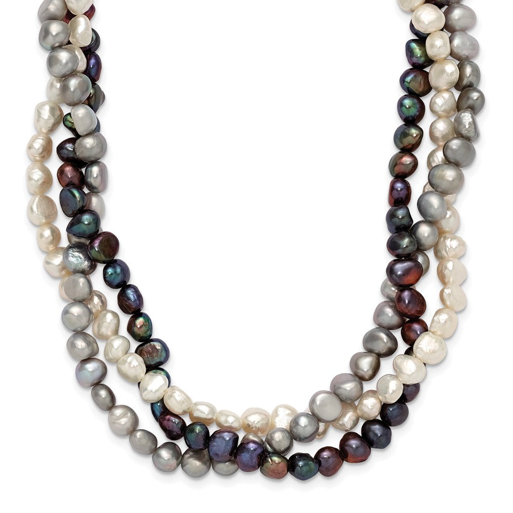 Sterling Silver RH 6-7mm White/Black/Silver FWC Pearl w/2in ext. Necklace, 19 x 15 mm