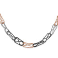 Sterling Silver Ruthenium & Black & Rose-tone Rhodium-plated Fancy Necklace, 28 x 10 mm