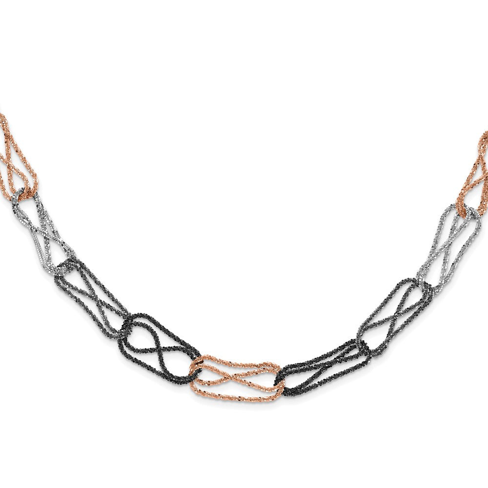 Sterling Silver Ruthenium & Black & Rose-tone Rhodium-plated Fancy Necklace, 28 x 10 mm