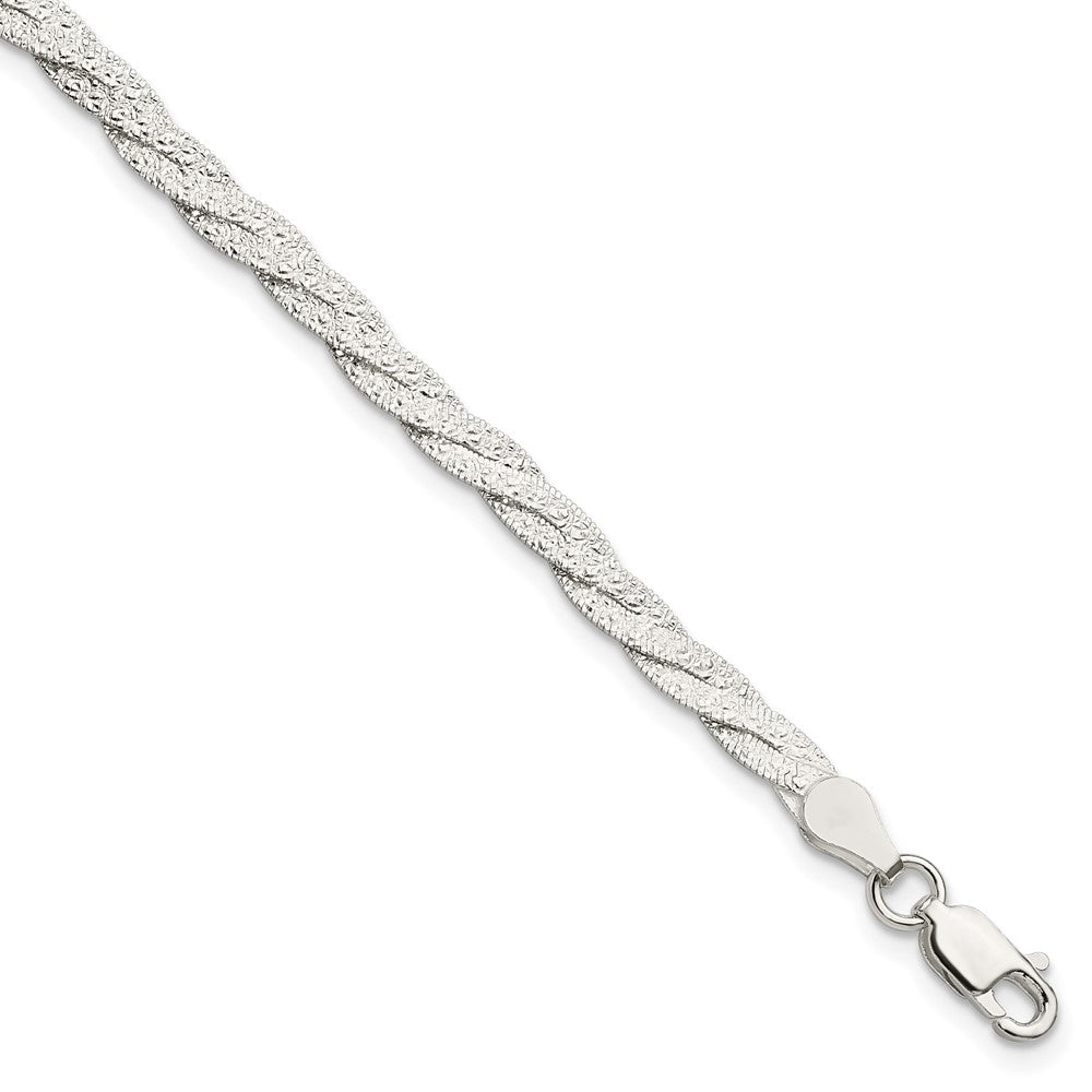 Sterling Silver Fancy Textured Reversible Braided Bracelet, 7.5 x 3 mm
