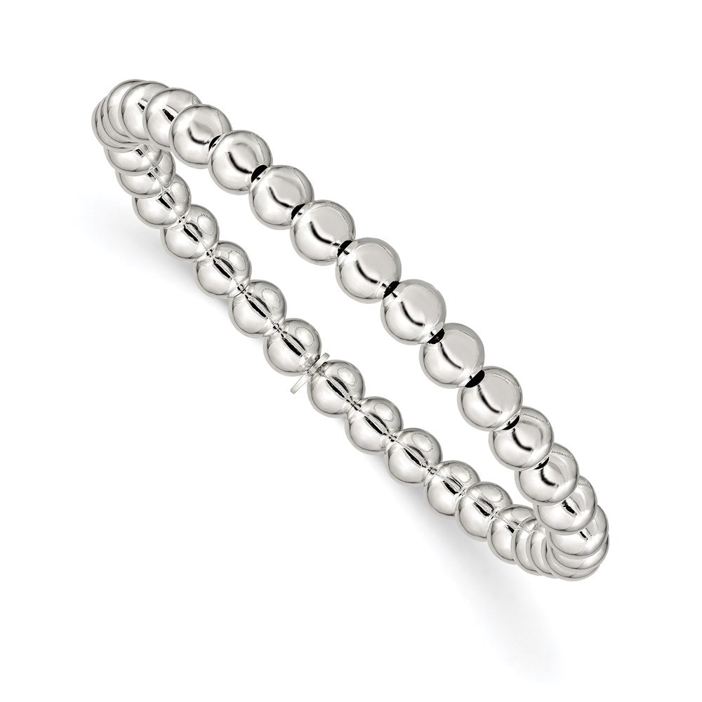 Sterling Silver Polished Bead Stretch Bracelet, 6 mm