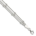 Sterling Silver Polished Beaded 3-strand Bracelet, 7 x 3 mm