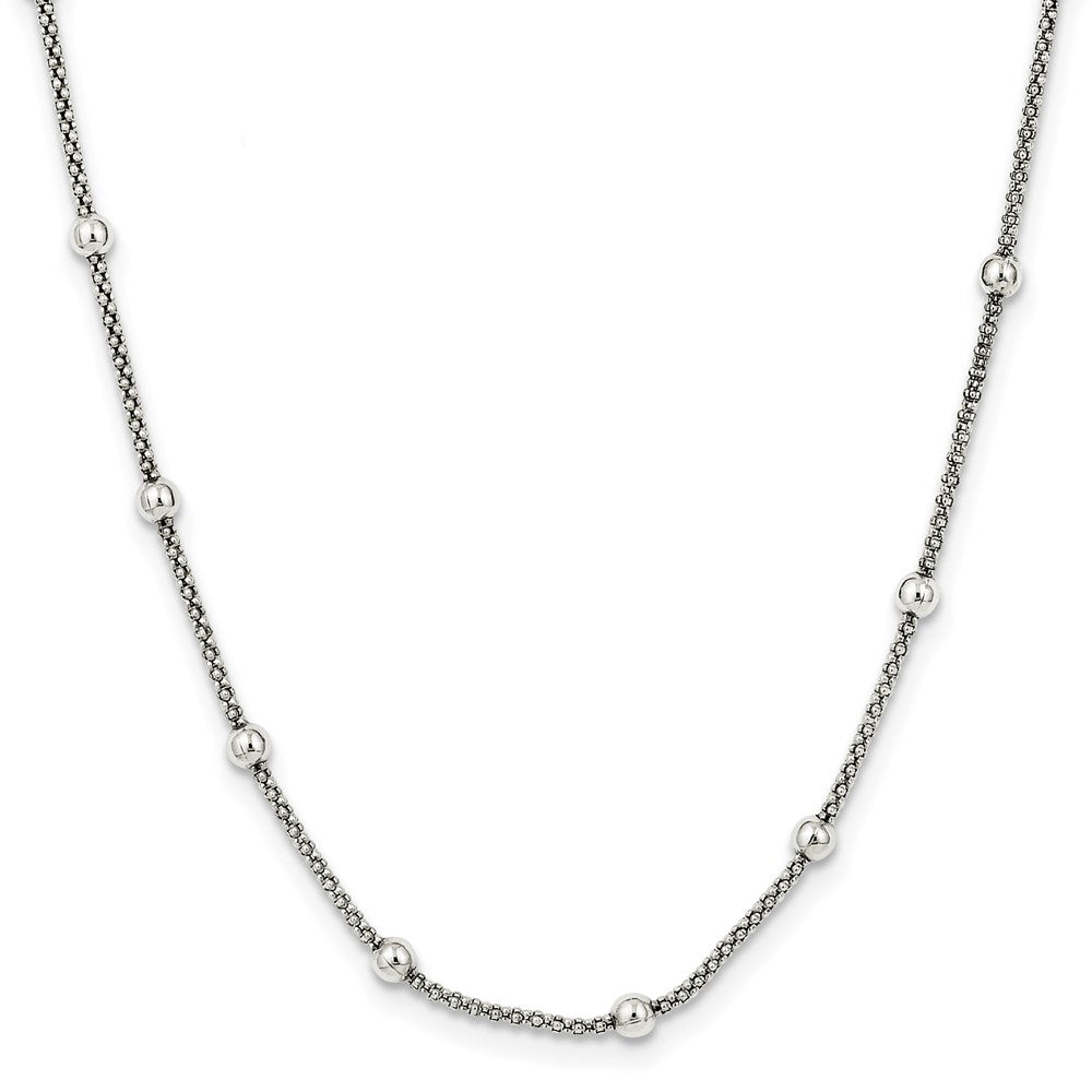 Sterling Silver Polished Beaded Necklace, 16 x 3 mm
