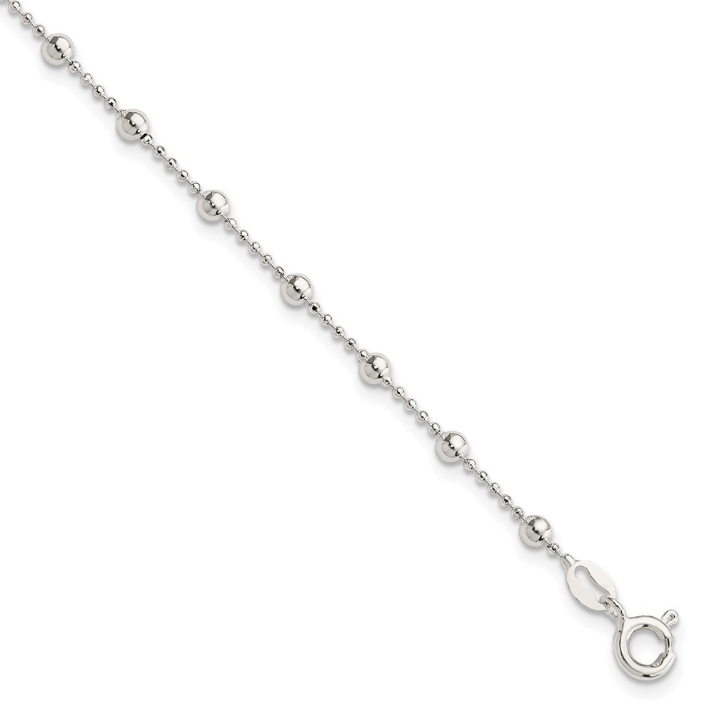 Sterling Silver Polished Beaded 6 Inch with 1 in Ext Bracelet, 7 x 3 mm