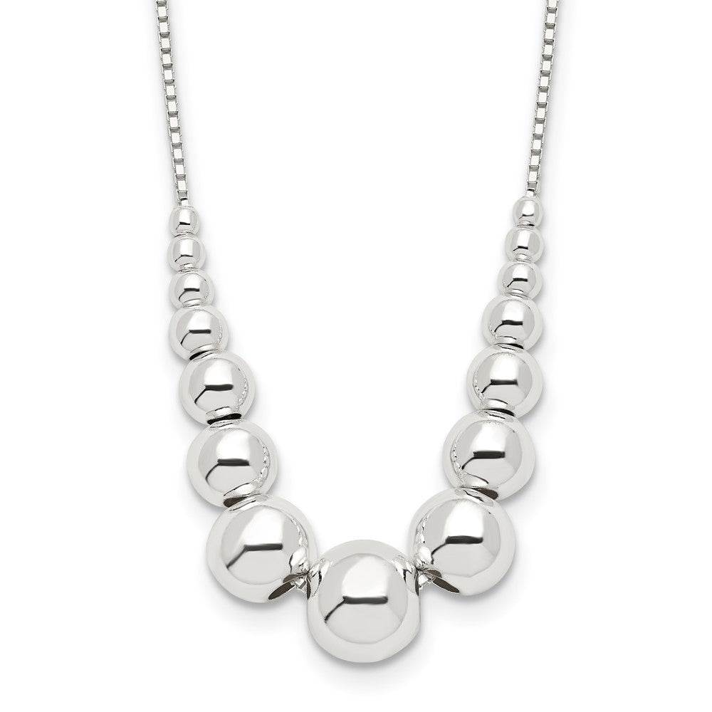 Sterling Silver Graduated Beads Necklace, 18 x 8 mm