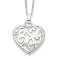 Sterling Silver Filigree Swirl Heart Necklace, 18 x 21 mm