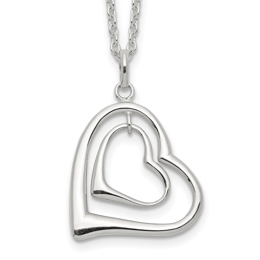 Sterling Silver Double Heart Necklace, 18 x 23 mm
