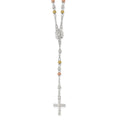Sterling Silver Yellow & Rose Flash Gold-plated Rosary Necklace, 24 mm