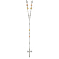 Sterling Silver Polished Rosary Tri-color Beads Necklace, 26 mm